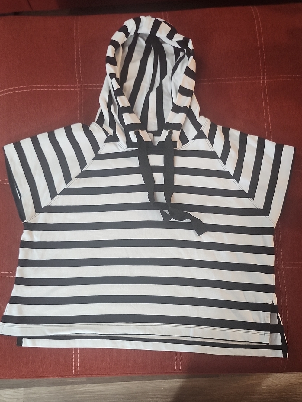 Anthropologie Maeve Black and White Striped Crop Hoodie